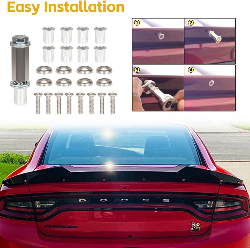 Sunluway Venom V2 Rear Wickerbill Spoiler for Dodge Charger 2015-2024 SRT Scat Pack Hellcat Daytona -2 Pieces Add-on Style Wicker Bill Spoiler with RivNut Tool (Gloss Black) - Image 5